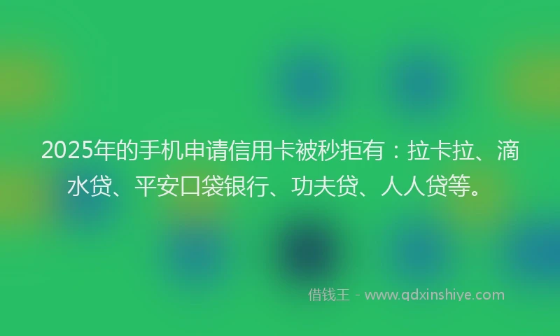 2025年的手机申请信用卡被秒拒有：拉卡拉、滴水贷、平安口袋银行、功夫贷、人人贷等。