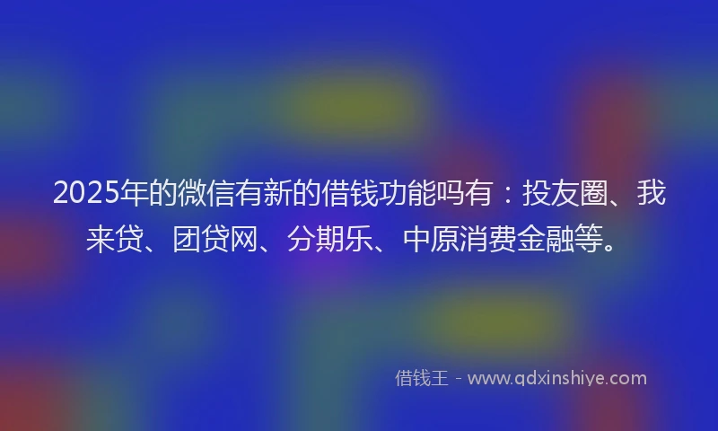 2025年的微信有新的借钱功能吗有：投友圈、我来贷、团贷网、分期乐、中原消费金融等。