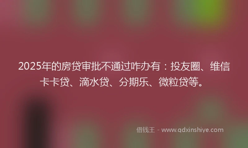 2025年的房贷审批不通过咋办有：投友圈、维信卡卡贷、滴水贷、分期乐、微粒贷等。