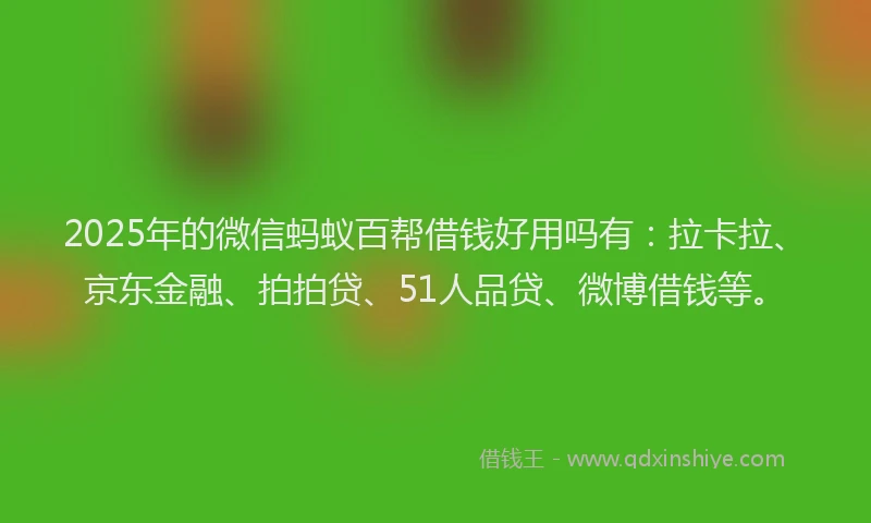 2025年的微信蚂蚁百帮借钱好用吗有：拉卡拉、京东金融、拍拍贷、51人品贷、微博借钱等。