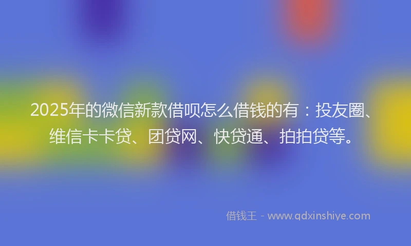 2025年的微信新款借呗怎么借钱的有：投友圈、维信卡卡贷、团贷网、快贷通、拍拍贷等。