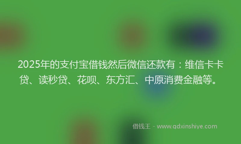2025年的支付宝借钱然后微信还款有：维信卡卡贷、读秒贷、花呗、东方汇、中原消费金融等。