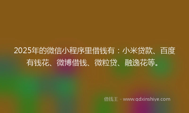 2025年的微信小程序里借钱有：小米贷款、百度有钱花、微博借钱、微粒贷、融逸花等。