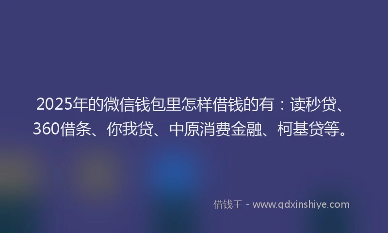 2025年的微信钱包里怎样借钱的有：读秒贷、360借条、你我贷、中原消费金融、柯基贷等。
