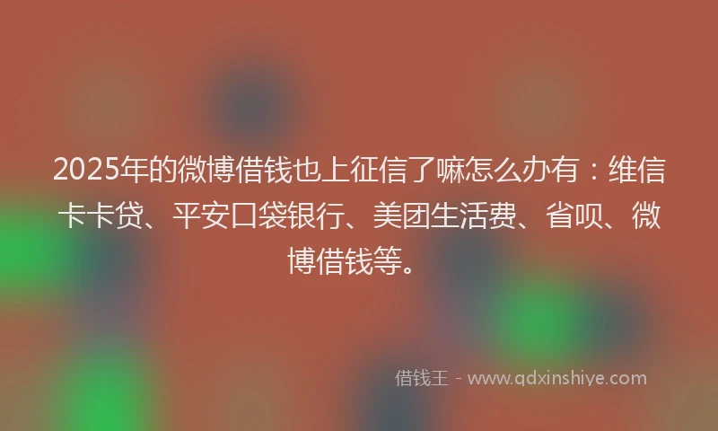 2025年的微博借钱也上征信了嘛怎么办有：维信卡卡贷、平安口袋银行、美团生活费、省呗、微博借钱等。