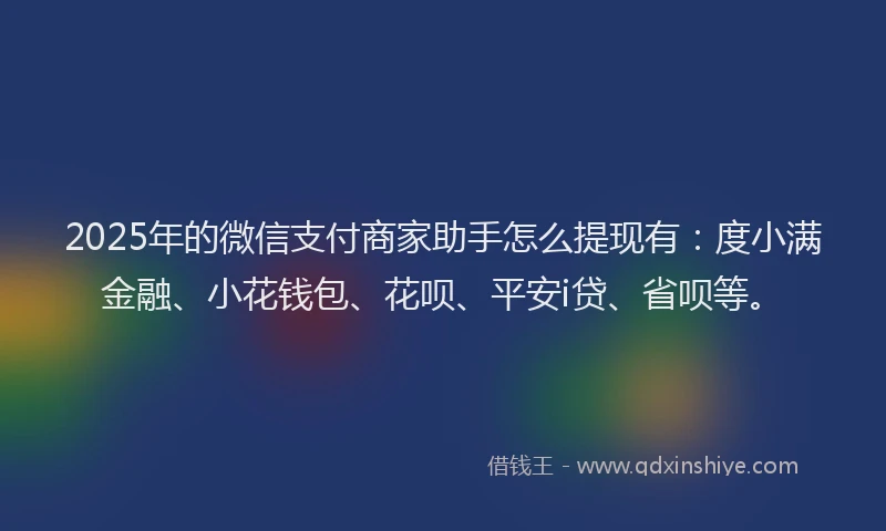 2025年的微信支付商家助手怎么提现有：度小满金融、小花钱包、花呗、平安i贷、省呗等。