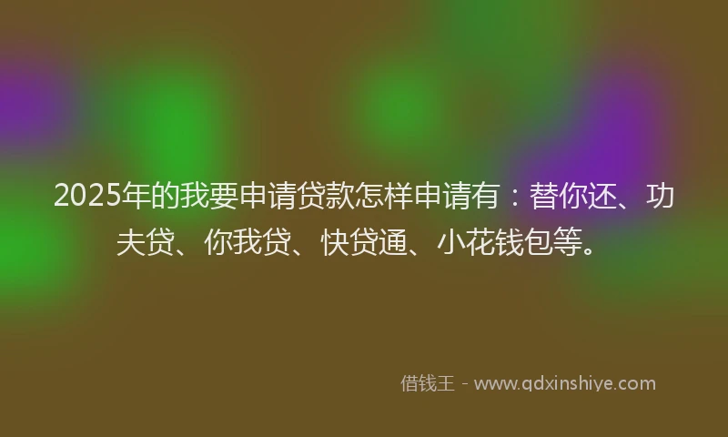 2025年的我要申请贷款怎样申请有：替你还、功夫贷、你我贷、快贷通、小花钱包等。
