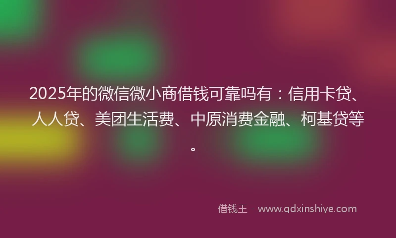 2025年的微信微小商借钱可靠吗有：信用卡贷、人人贷、美团生活费、中原消费金融、柯基贷等。