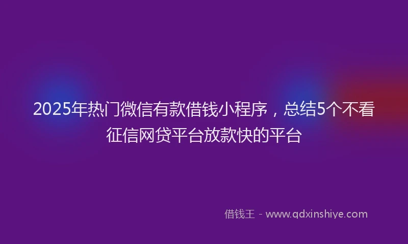 2025年热门微信有款借钱小程序，总结5个不看征信网贷平台放款快的平台