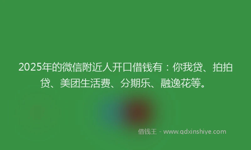 2025年的微信附近人开口借钱有：你我贷、拍拍贷、美团生活费、分期乐、融逸花等。