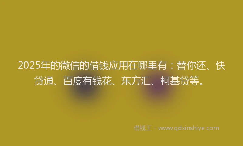 2025年的微信的借钱应用在哪里有：替你还、快贷通、百度有钱花、东方汇、柯基贷等。