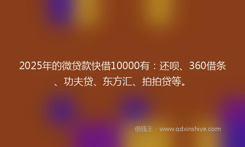 2025年的微贷款快借10000有：还呗、360借条、功夫贷、东方汇、拍拍贷等。