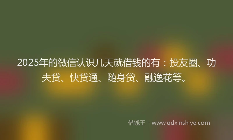 2025年的微信认识几天就借钱的有：投友圈、功夫贷、快贷通、随身贷、融逸花等。