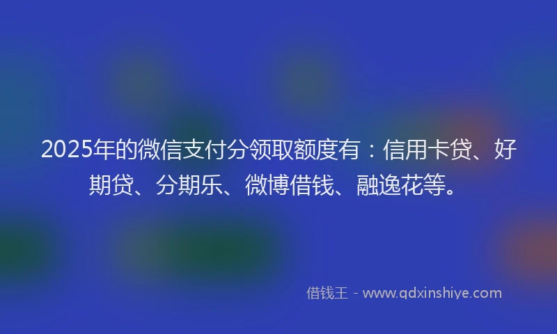 2025年的微信支付分领取额度有：信用卡贷、好期贷、分期乐、微博借钱、融逸花等。