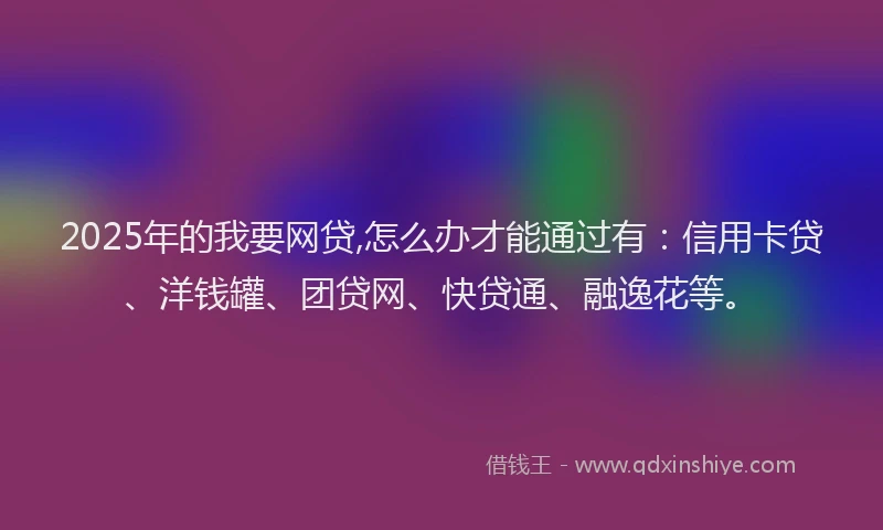 2025年的我要网贷,怎么办才能通过有：信用卡贷、洋钱罐、团贷网、快贷通、融逸花等。