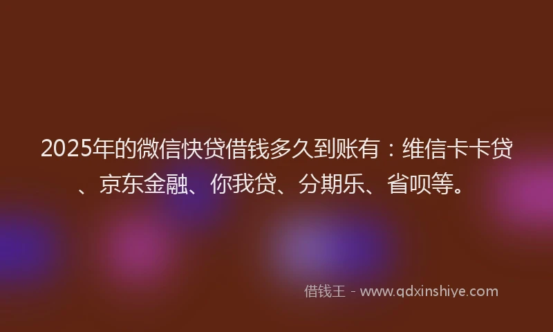 2025年的微信快贷借钱多久到账有：维信卡卡贷、京东金融、你我贷、分期乐、省呗等。