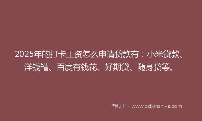2025年的打卡工资怎么申请贷款有：小米贷款、洋钱罐、百度有钱花、好期贷、随身贷等。