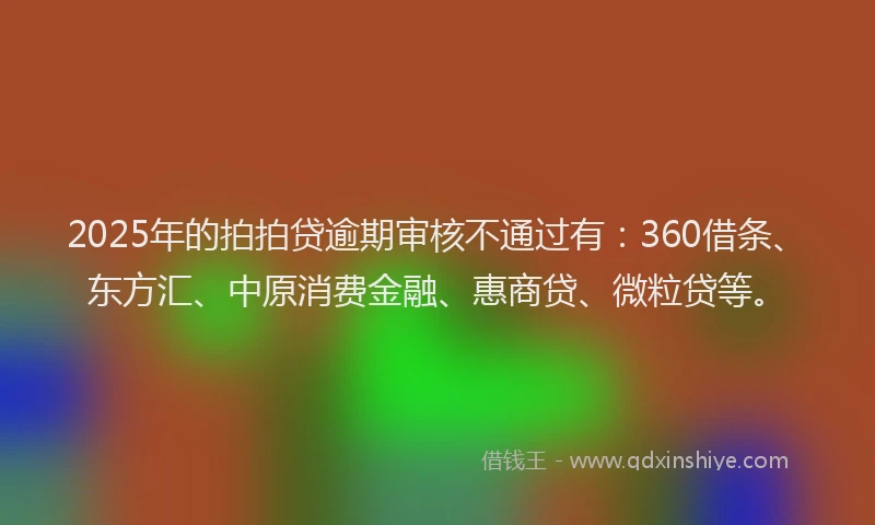 2025年的拍拍贷逾期审核不通过有：360借条、东方汇、中原消费金融、惠商贷、微粒贷等。