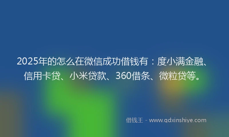 2025年的怎么在微信成功借钱有：度小满金融、信用卡贷、小米贷款、360借条、微粒贷等。