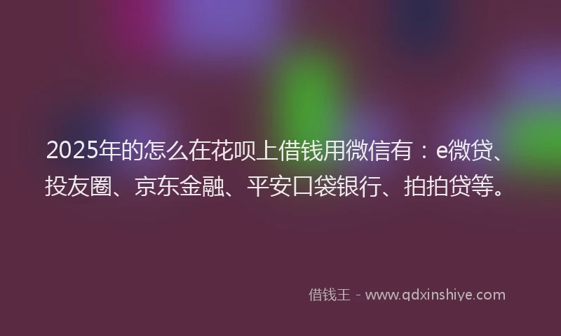 2025年的怎么在花呗上借钱用微信有：e微贷、投友圈、京东金融、平安口袋银行、拍拍贷等。