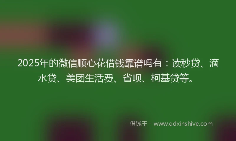 2025年的微信顺心花借钱靠谱吗有：读秒贷、滴水贷、美团生活费、省呗、柯基贷等。