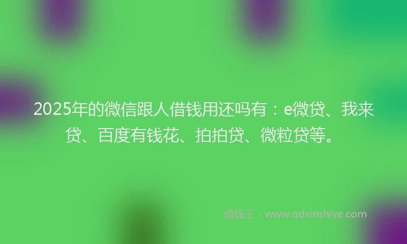 2025年的微信跟人借钱用还吗有：e微贷、我来贷、百度有钱花、拍拍贷、微粒贷等。