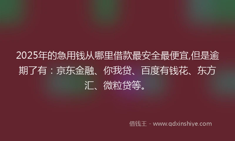 2025年的急用钱从哪里借款最安全最便宜,但是逾期了有：京东金融、你我贷、百度有钱花、东方汇、微粒贷等。