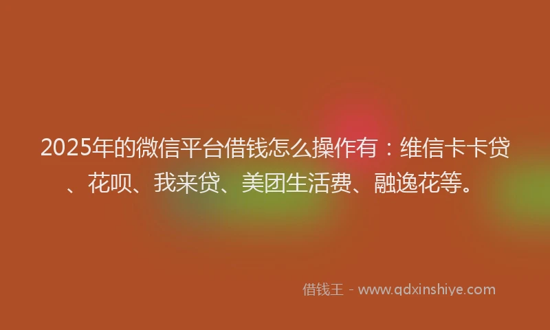 2025年的微信平台借钱怎么操作有：维信卡卡贷、花呗、我来贷、美团生活费、融逸花等。