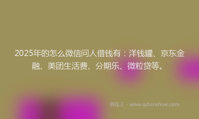 2025年的怎么微信问人借钱有：洋钱罐、京东金融、美团生活费、分期乐、微粒贷等。