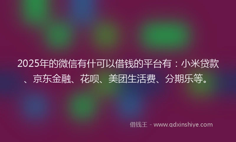 2025年的微信有什可以借钱的平台有：小米贷款、京东金融、花呗、美团生活费、分期乐等。