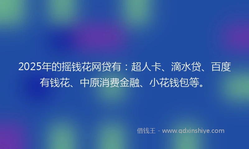 2025年的摇钱花网贷有：超人卡、滴水贷、百度有钱花、中原消费金融、小花钱包等。