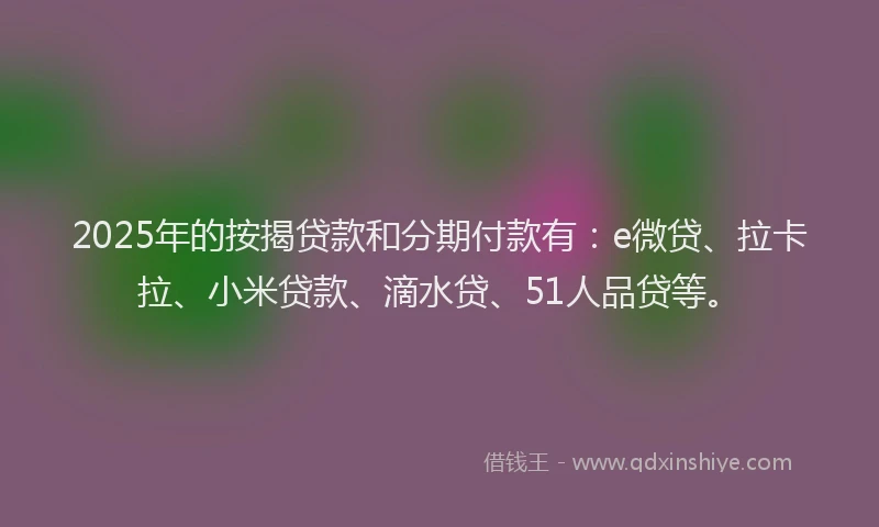 2025年的按揭贷款和分期付款有：e微贷、拉卡拉、小米贷款、滴水贷、51人品贷等。