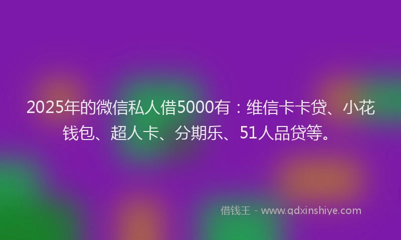 2025年的微信私人借5000有：维信卡卡贷、小花钱包、超人卡、分期乐、51人品贷等。