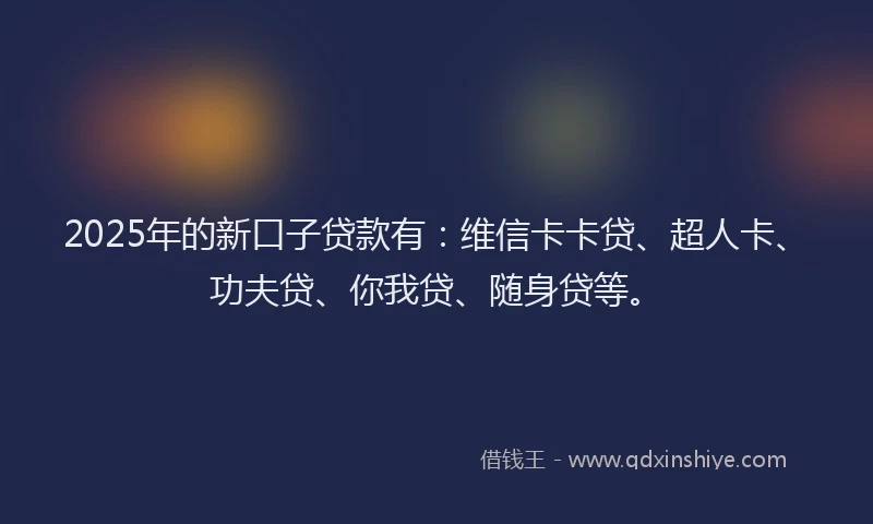 2025年的新口子贷款有：维信卡卡贷、超人卡、功夫贷、你我贷、随身贷等。