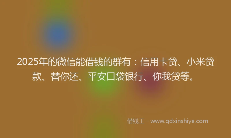 2025年的微信能借钱的群有：信用卡贷、小米贷款、替你还、平安口袋银行、你我贷等。