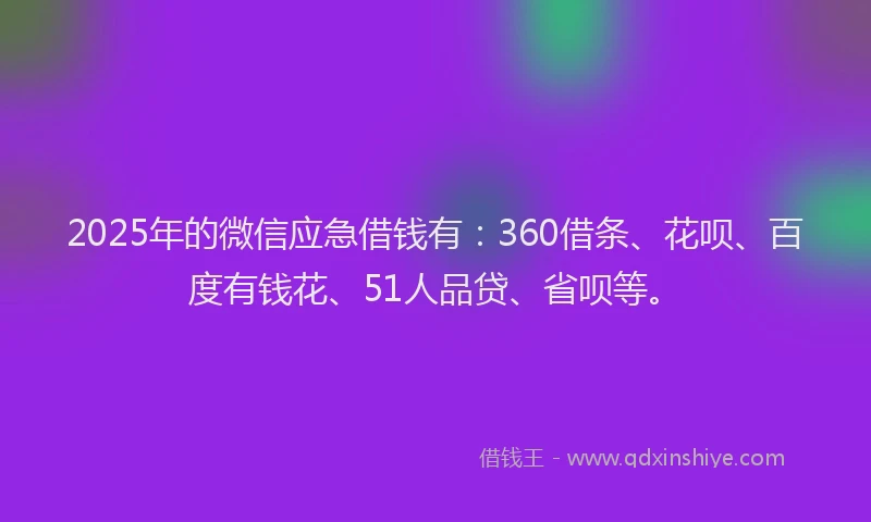2025年的微信应急借钱有：360借条、花呗、百度有钱花、51人品贷、省呗等。