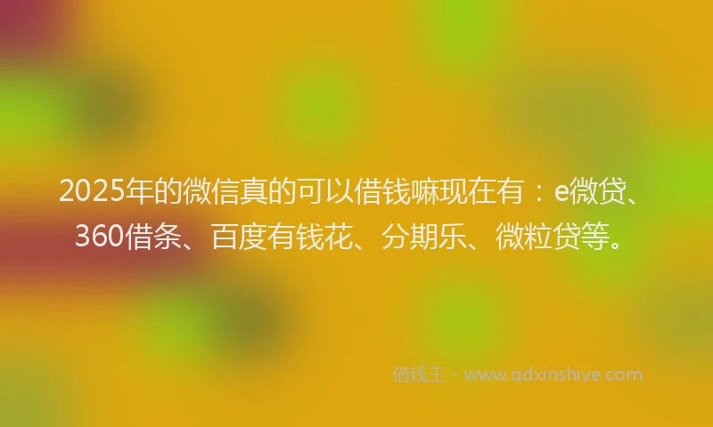 2025年的微信真的可以借钱嘛现在有：e微贷、360借条、百度有钱花、分期乐、微粒贷等。