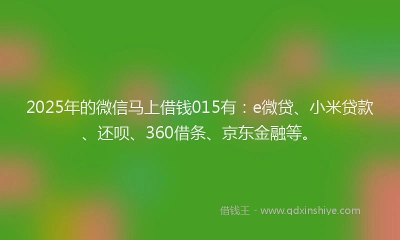 2025年的微信马上借钱015有：e微贷、小米贷款、还呗、360借条、京东金融等。