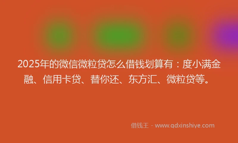 2025年的微信微粒贷怎么借钱划算有：度小满金融、信用卡贷、替你还、东方汇、微粒贷等。