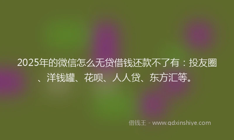 2025年的微信怎么无贷借钱还款不了有：投友圈、洋钱罐、花呗、人人贷、东方汇等。