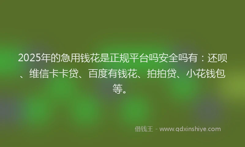2025年的急用钱花是正规平台吗安全吗有：还呗、维信卡卡贷、百度有钱花、拍拍贷、小花钱包等。