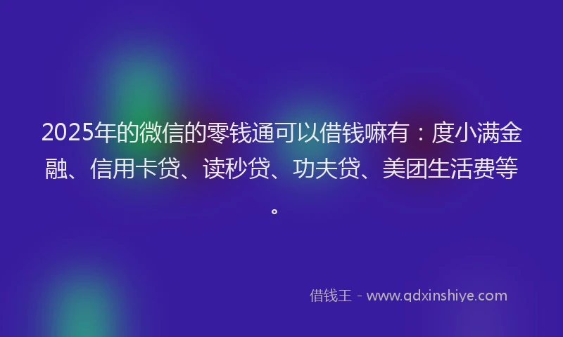 2025年的微信的零钱通可以借钱嘛有：度小满金融、信用卡贷、读秒贷、功夫贷、美团生活费等。