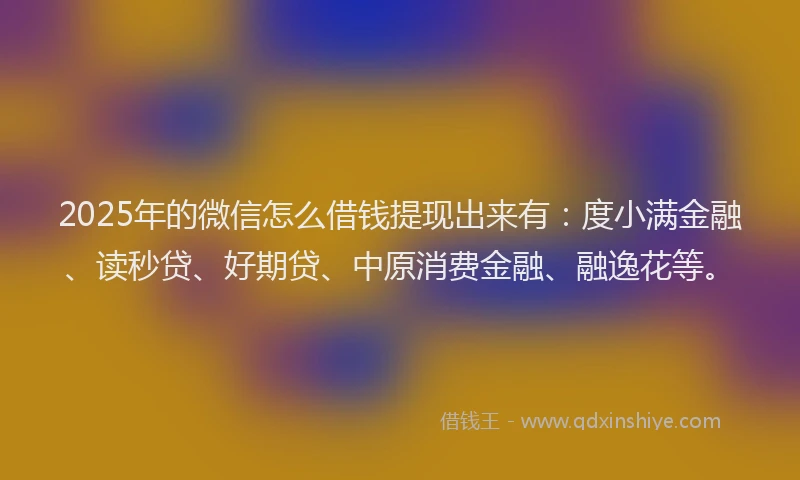 2025年的微信怎么借钱提现出来有：度小满金融、读秒贷、好期贷、中原消费金融、融逸花等。