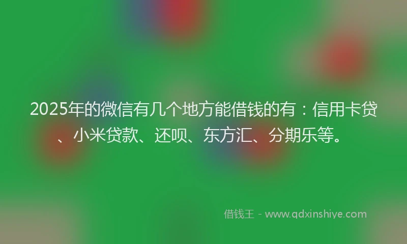 2025年的微信有几个地方能借钱的有：信用卡贷、小米贷款、还呗、东方汇、分期乐等。
