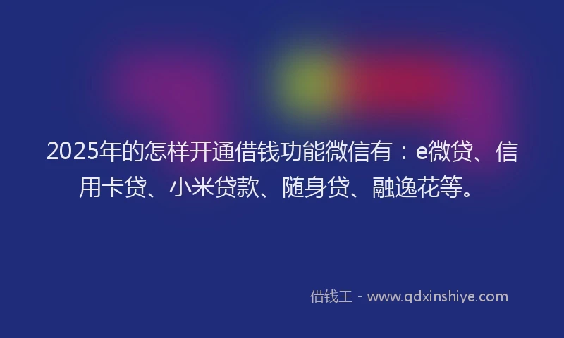 2025年的怎样开通借钱功能微信有：e微贷、信用卡贷、小米贷款、随身贷、融逸花等。
