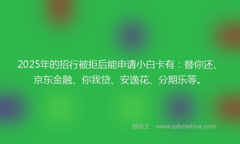2025年的招行被拒后能申请小白卡有：替你还、京东金融、你我贷、安逸花、分期乐等。