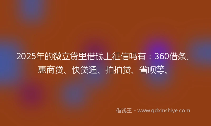 2025年的微立贷里借钱上征信吗有：360借条、惠商贷、快贷通、拍拍贷、省呗等。