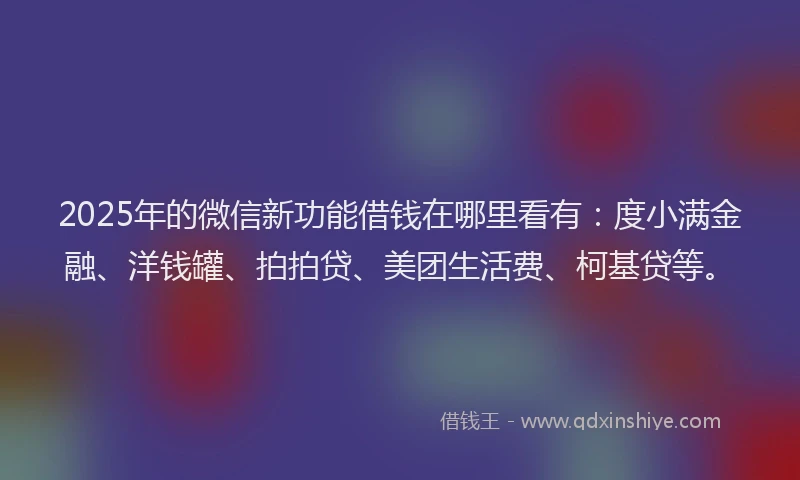 2025年的微信新功能借钱在哪里看有：度小满金融、洋钱罐、拍拍贷、美团生活费、柯基贷等。