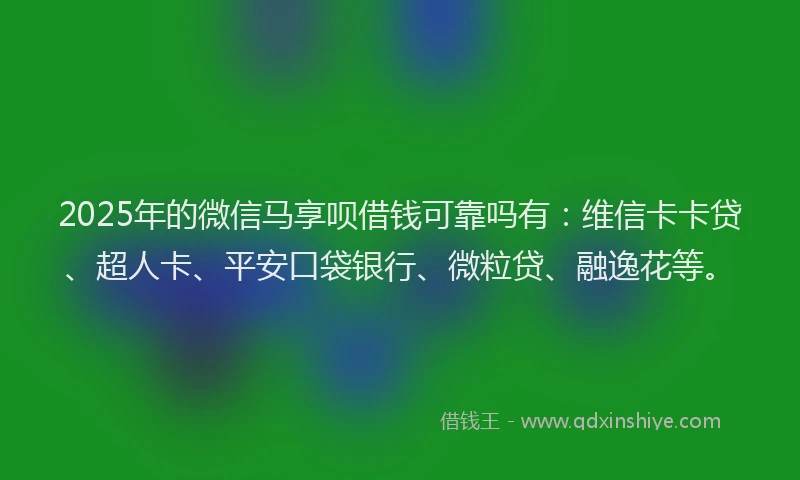 2025年的微信马享呗借钱可靠吗有：维信卡卡贷、超人卡、平安口袋银行、微粒贷、融逸花等。