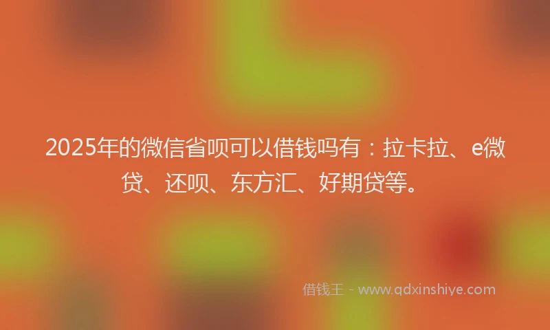2025年的微信省呗可以借钱吗有：拉卡拉、e微贷、还呗、东方汇、好期贷等。